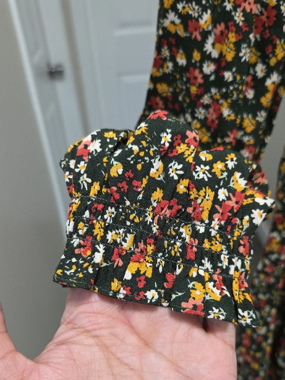 NWT APRICOT Black Floral V-Neck Smock Waist Long Sleeve Mini Dress Boho - Picture 6 of 9